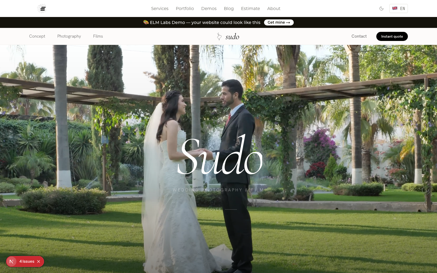 Studio Sudo wedding photography website